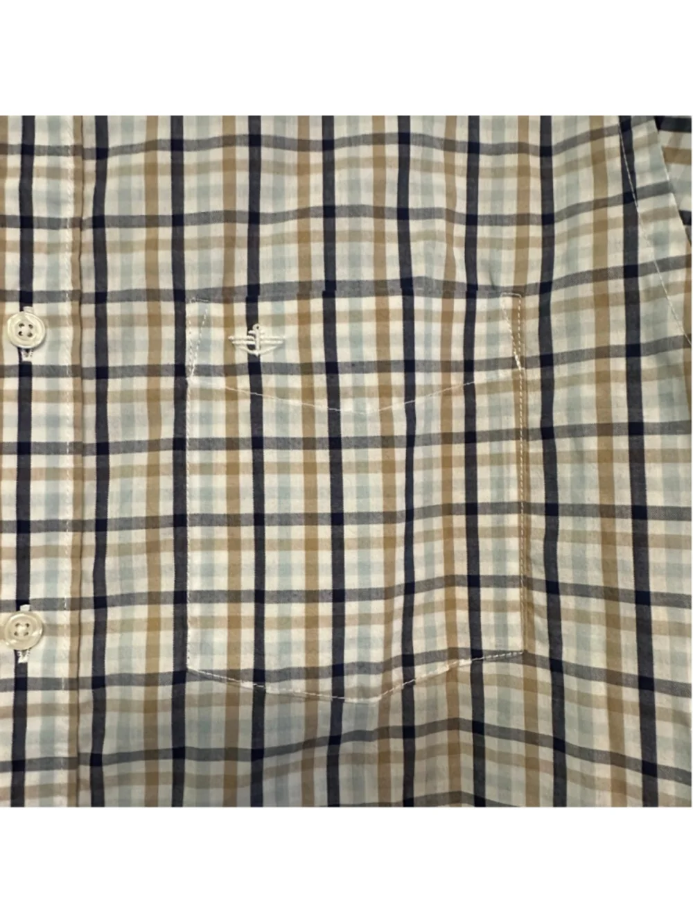Dockers Casual Button Down Shirt Size Medium White Brown Plaid